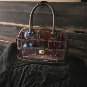 Dooney & Bourke Brown Croc-Embossed Dome Satchel 14 W/10 H